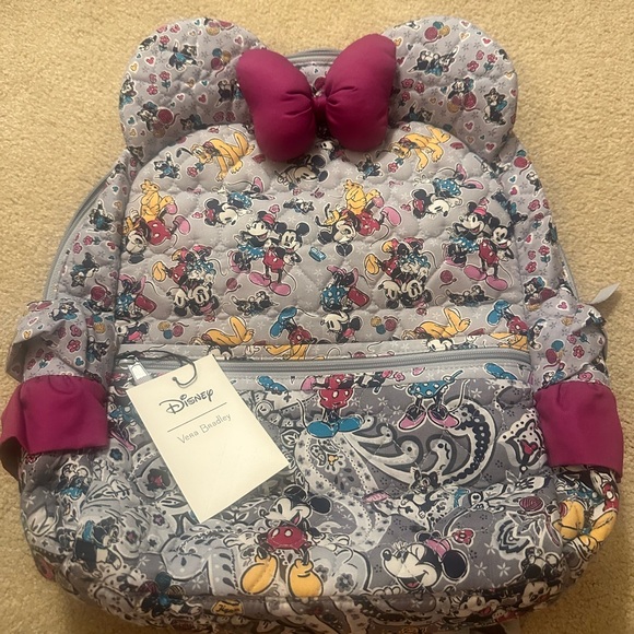 Disney Mickey and Minnie Vera Bradley Backpack with Pink Accent Bow - Picture 4 of 6